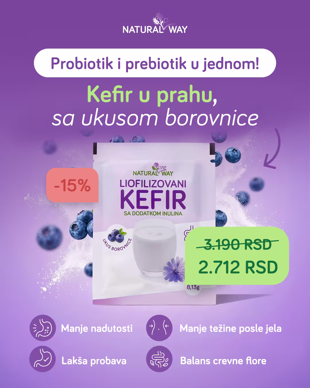 Liofilizovani kefir sa dodatkom inulina, 15% popusta